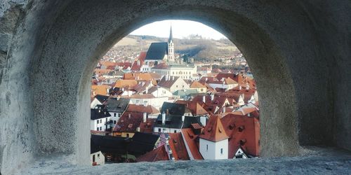 High angle view of buildings in city