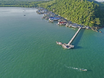 High angle view of ship in sea