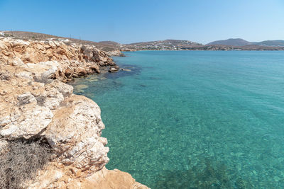 Scenic view of sea against clear sky