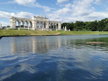 Reflection of building in lake