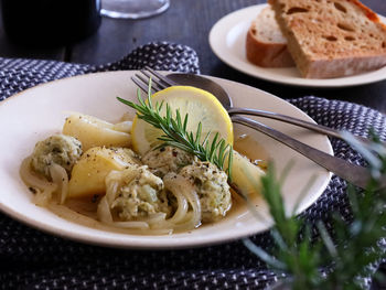 Close-up of food in plate on table