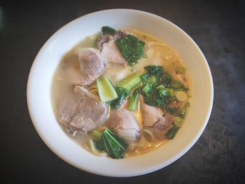 High angle view of soup in bowl