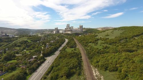 Panoramic view of road passing through buildings