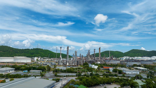 High angle view of townscape against sky