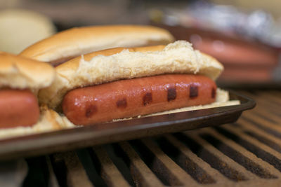 Close-up of meat on barbecue grill