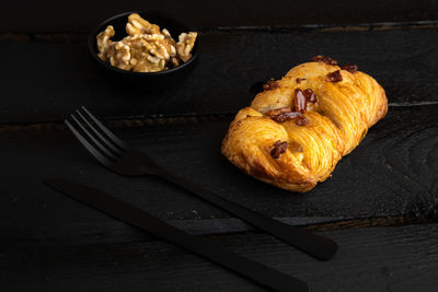 High angle view of bread on table