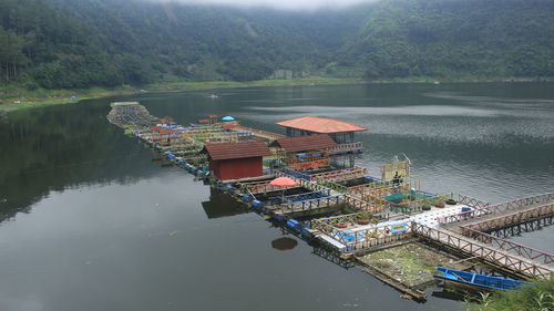 Menjer lake tourism object in central java, indonesia, with beautiful romantic natural panoramas.