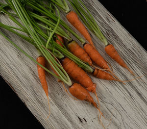 High angle view of carrots on table