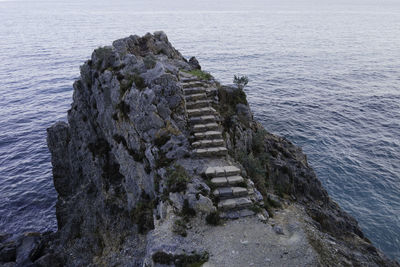 High angle view of rocks by sea