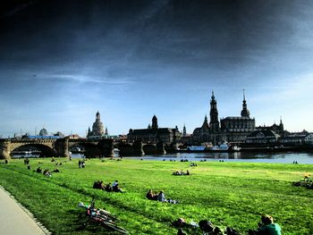 Tourists on lawn