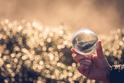 Close-up of person holding crystal ball