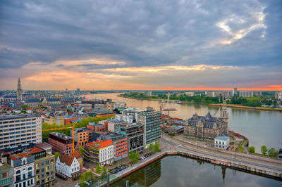 High angle view of buildings at waterfront