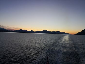 Scenic view of sea against clear sky during sunset