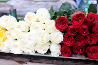 High angle view of roses bouquet