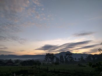 Scenic view of field against sky during sunset