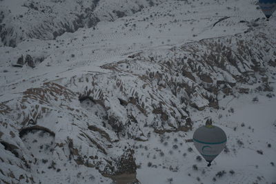 High angle view of snow on snowcapped mountain