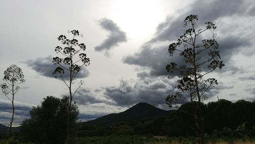 Scenic view of mountains against cloudy sky