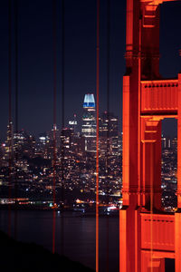 Illuminated city buildings at night