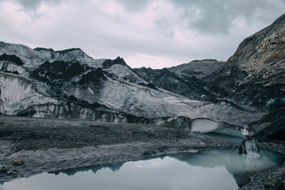 Scenic view of river with mountains in background