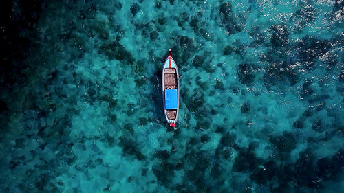 High angle view of boat on sea