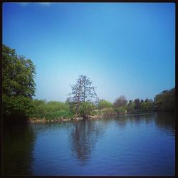 Scenic view of calm lake against clear sky