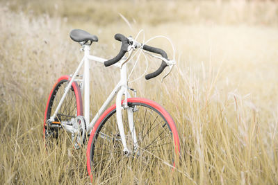 Bicycle parked on field