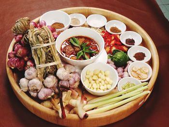 High angle view of food on table