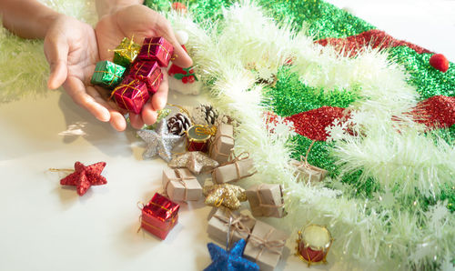 Midsection of person holding christmas tree