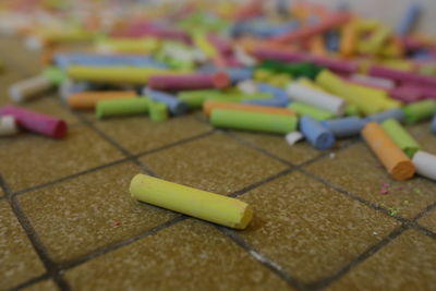 High angle view of toys on floor