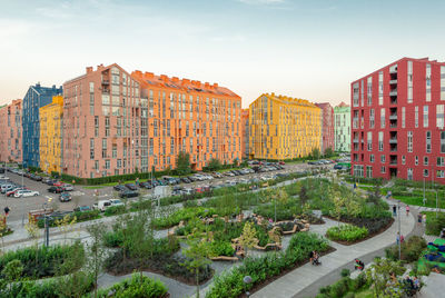 High angle view of townscape against sky