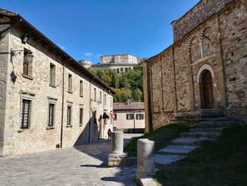 View of historical building against clear blue sky