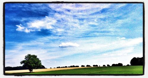 Scenic view of field against cloudy sky