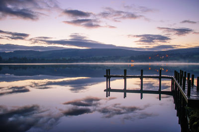 Scenic view of lake against sky during sunset