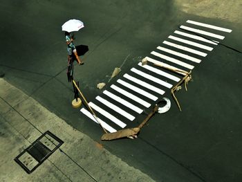 High angle view of man on road