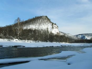 Scenic view of frozen lake against sky during winter