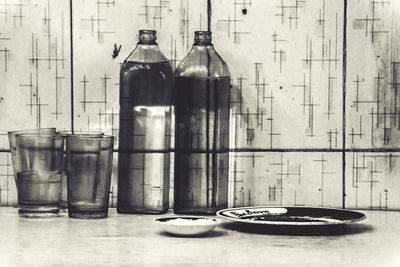 Close-up of bottles on table