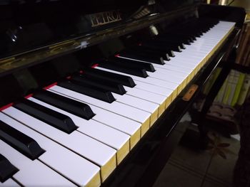 High angle view of piano keys