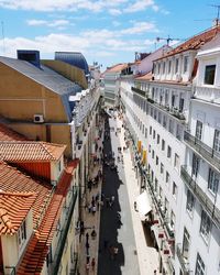 High angle view of street amidst buildings in city