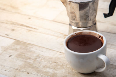 High angle view of coffee on table