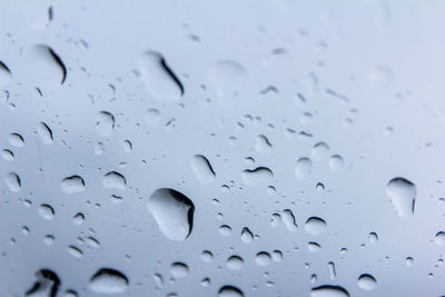 Full frame shot of raindrops on glass window