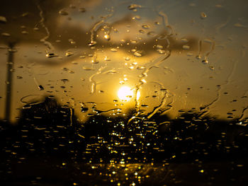 Close-up of raindrops on glass window