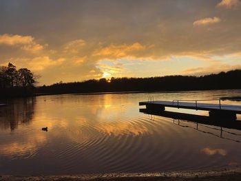 Scenic view of lake against sky during sunset