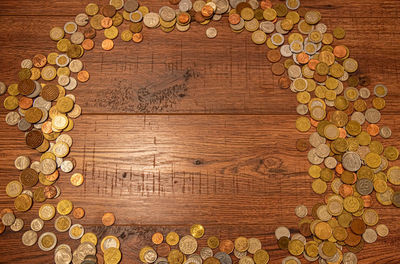 Directly above shot of coins on wood