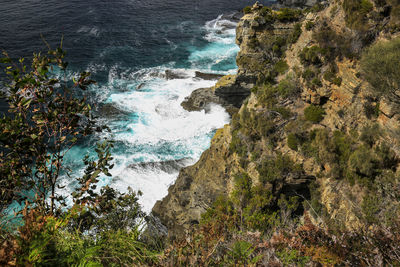 High angle view of rocks on beach