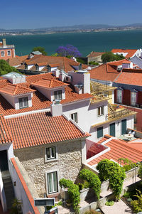 High angle shot of houses in town