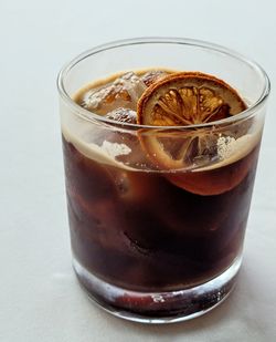 Close-up of beer glass on table