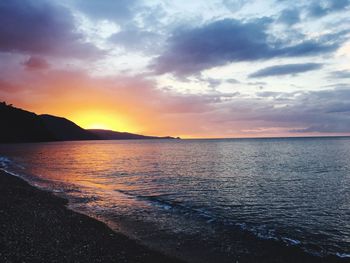 Scenic view of sea against dramatic sky