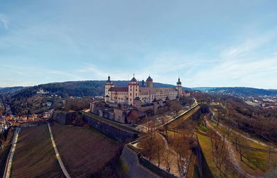 High angle view of buildings in city