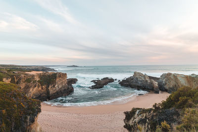 Scenic view of sea against sky during sunset