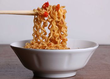 Close-up of pasta in bowl on table